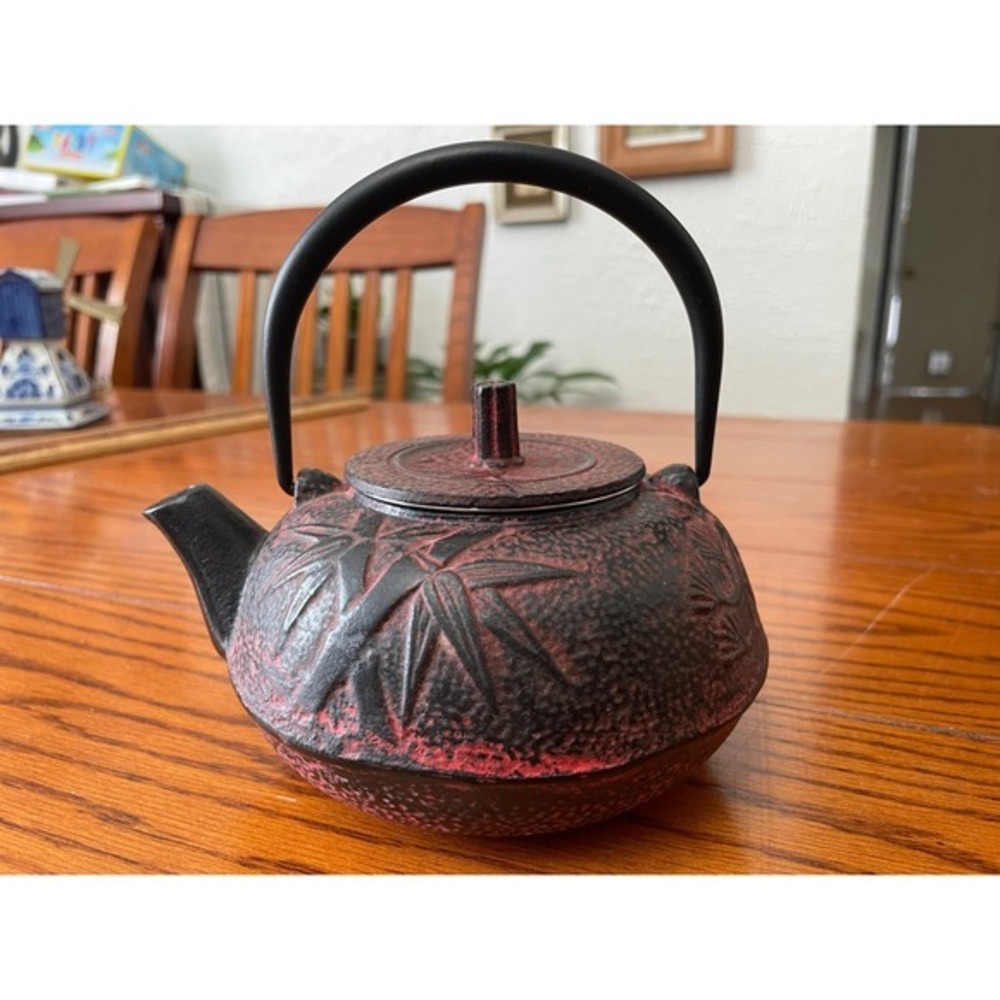 Cast Iron Tea Pot Loose Tea Strainer Japanese Tetsubin‎ Teapot Red Black Bamboo